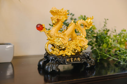 Majestic Golden Dragon Wealth Statue