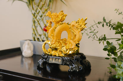 Majestic Golden Dragon Wealth Statue