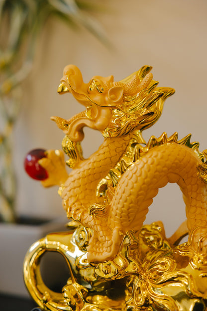 Majestic Golden Dragon Wealth Statue