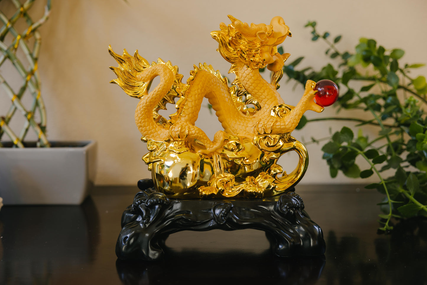 Majestic Golden Dragon Wealth Statue