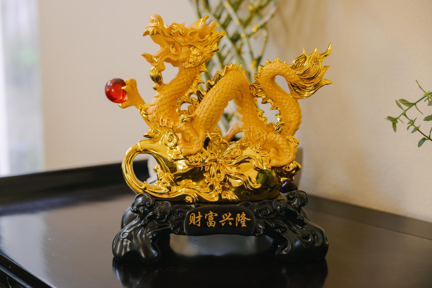 Majestic Golden Dragon Wealth Statue