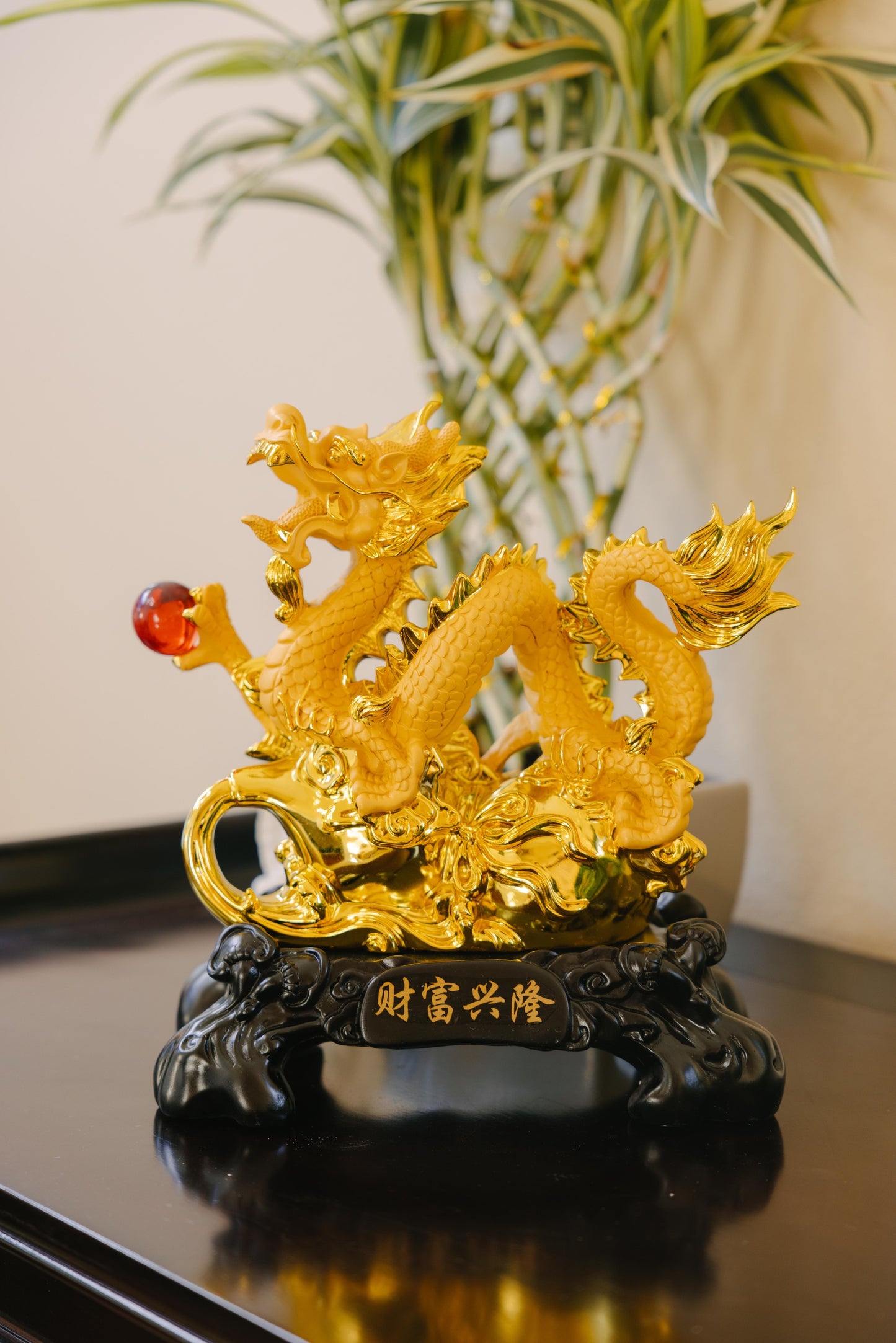 Majestic Golden Dragon Wealth Statue