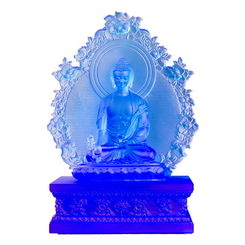 Blue Glass Sakyamuni Buddha Statue.