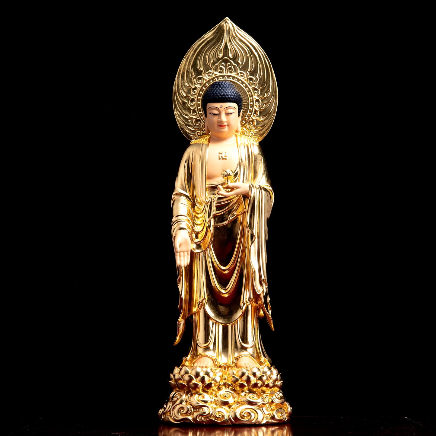 Ornaments Western Three Sacred Buddha Statues with Lotus Halo