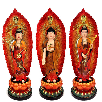 Western Three Sacred Buddha Resin Painted Statues (Set of 3).