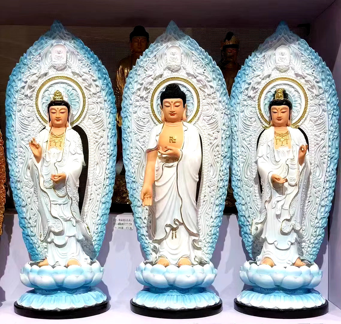 Western Three Sacred Buddha Resin Painted Statues (Set of 3).