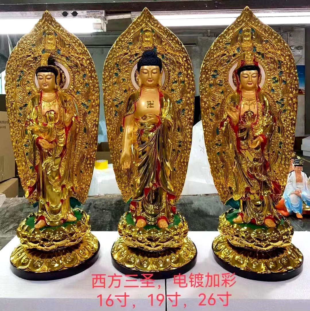 Western Three Sacred Buddha Resin Painted Statues (Set of 3).