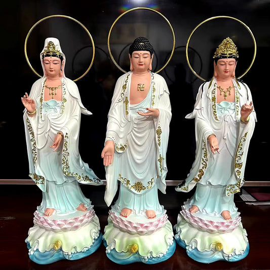 Western Three Sacred Buddha Resin Statues (Set Of 3)