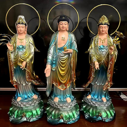Western Three Sacred Buddha Resin Statues (Set Of 3)