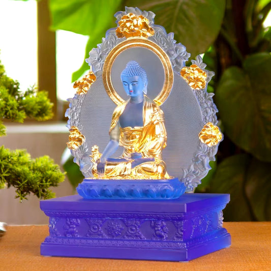 Blue Glass Mediane Sakyamuni Buddha Gilded Statue