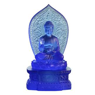 Blue Glass Mediane Sakyamuni Buddha Statue with Heart Shape