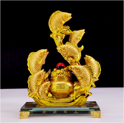 Golden Fortune Koi Prosperity Statue