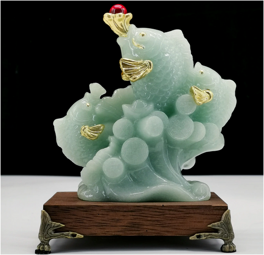 Jade Prosperity Fish Statue