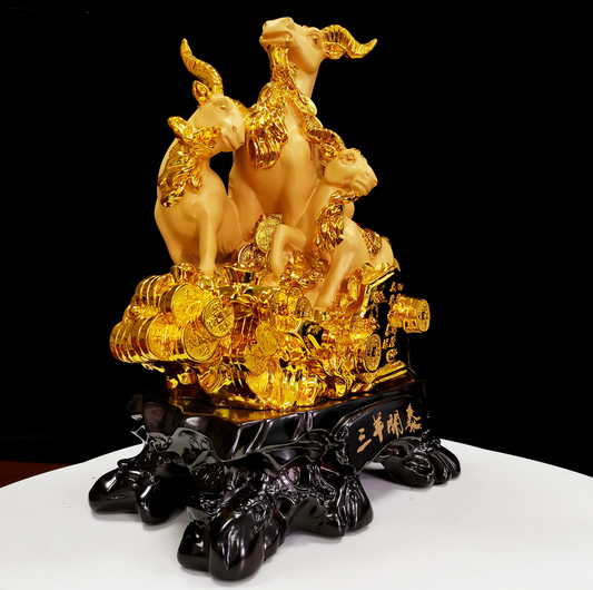 Golden Prosperity Three-Goat Statue