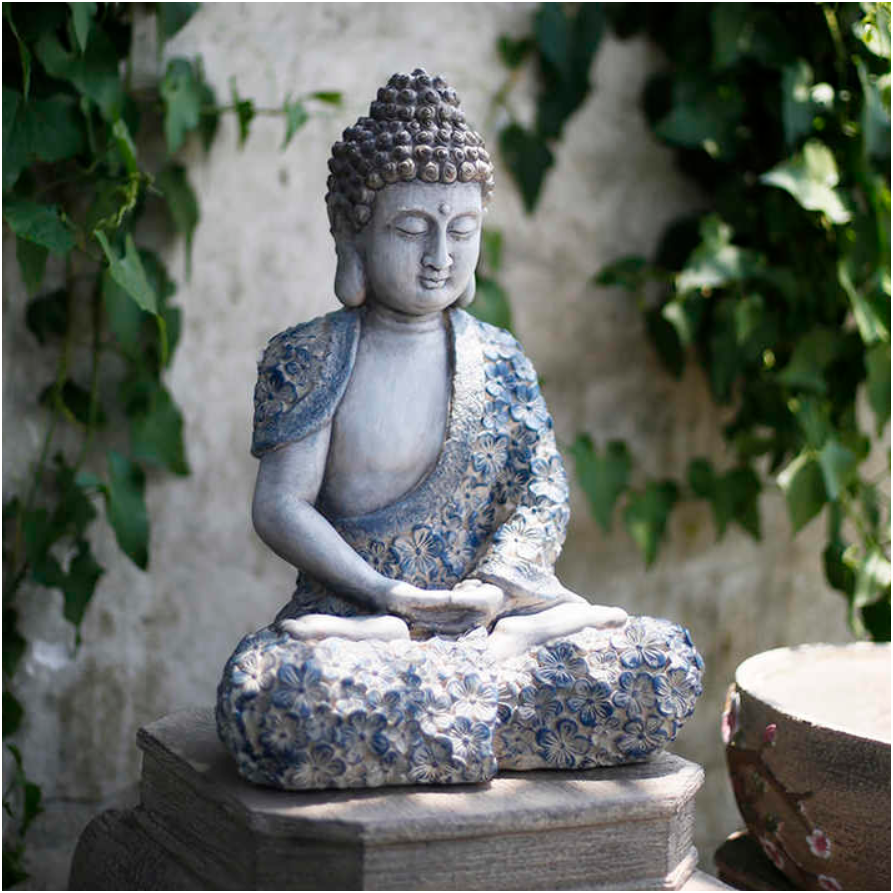 Antique Floral Buddha Sculpture