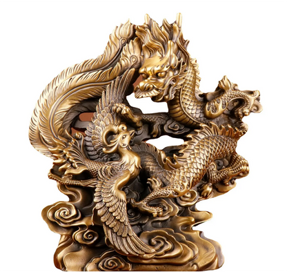 Brass Dragon & Phoenix Sculpture