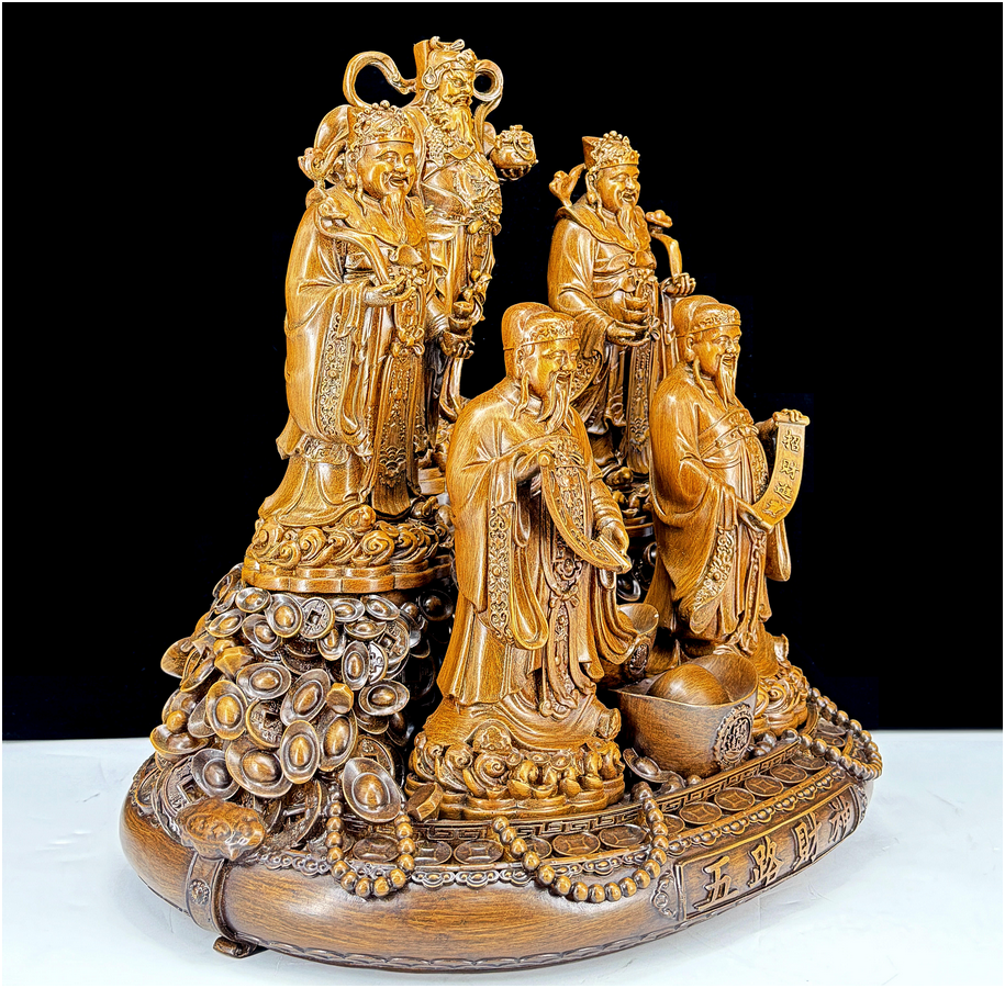 Golden Five Gods of Fortune Statue