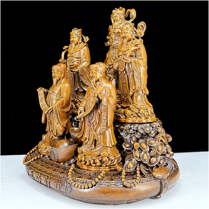 Golden Five Gods of Fortune Statue