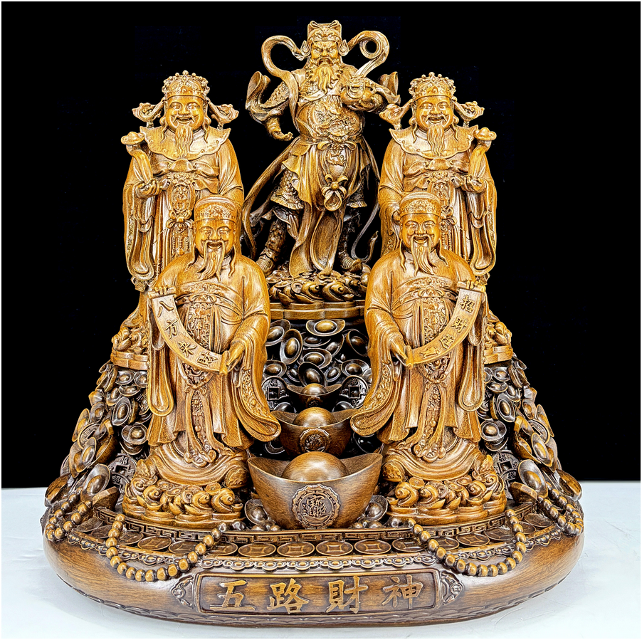 Golden Five Gods of Fortune Statue