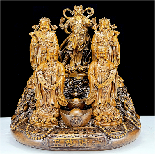 Golden Five Gods of Fortune Statue