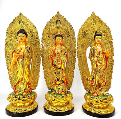 Western Three Sacred Buddha Resin Painted Statues (Set of 3)