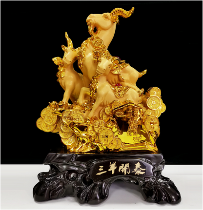 Golden Prosperity Three-Goat Statue